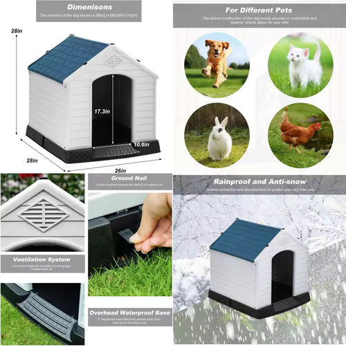 Ventilated Waterproof Dog House - Insulated Shelter for Small to Large Dogs with Elevated Floor and Air Vents