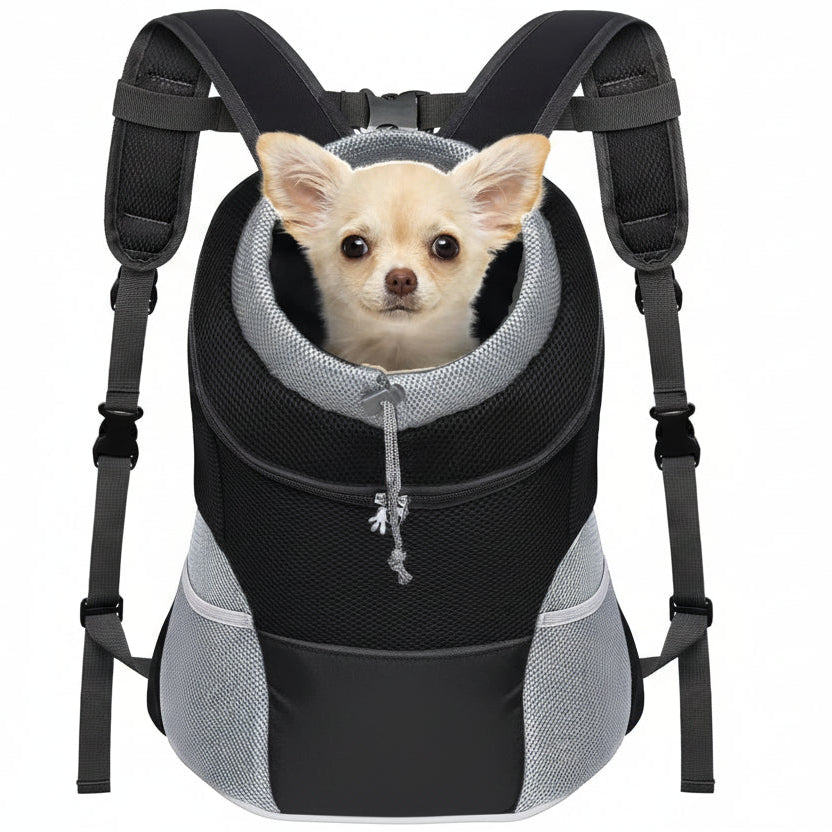 Pet Backpack Carrier for Small Dogs & Cats - Front-Folded Travel Backpack with Ventilation Mesh & Harness-Like Zipper Lock
