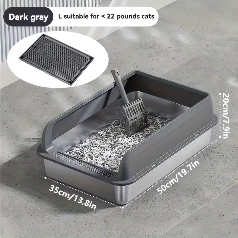 KEMORELA EXtra Large Stainless Steel Cat Litter Box with Lid - Enclosed LitterPan High-Sided Resistant Leak-Proof Cat Litter Mat