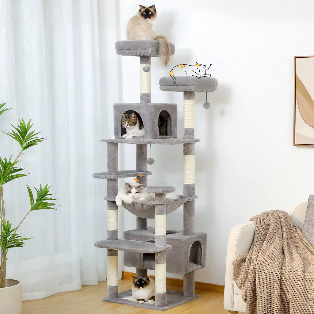 Large Cat Tree and Tower for Indoor Cats With Sisal-Covered Scratching Posts Spacious Hammock Padded Perches and Condos Cat Toys