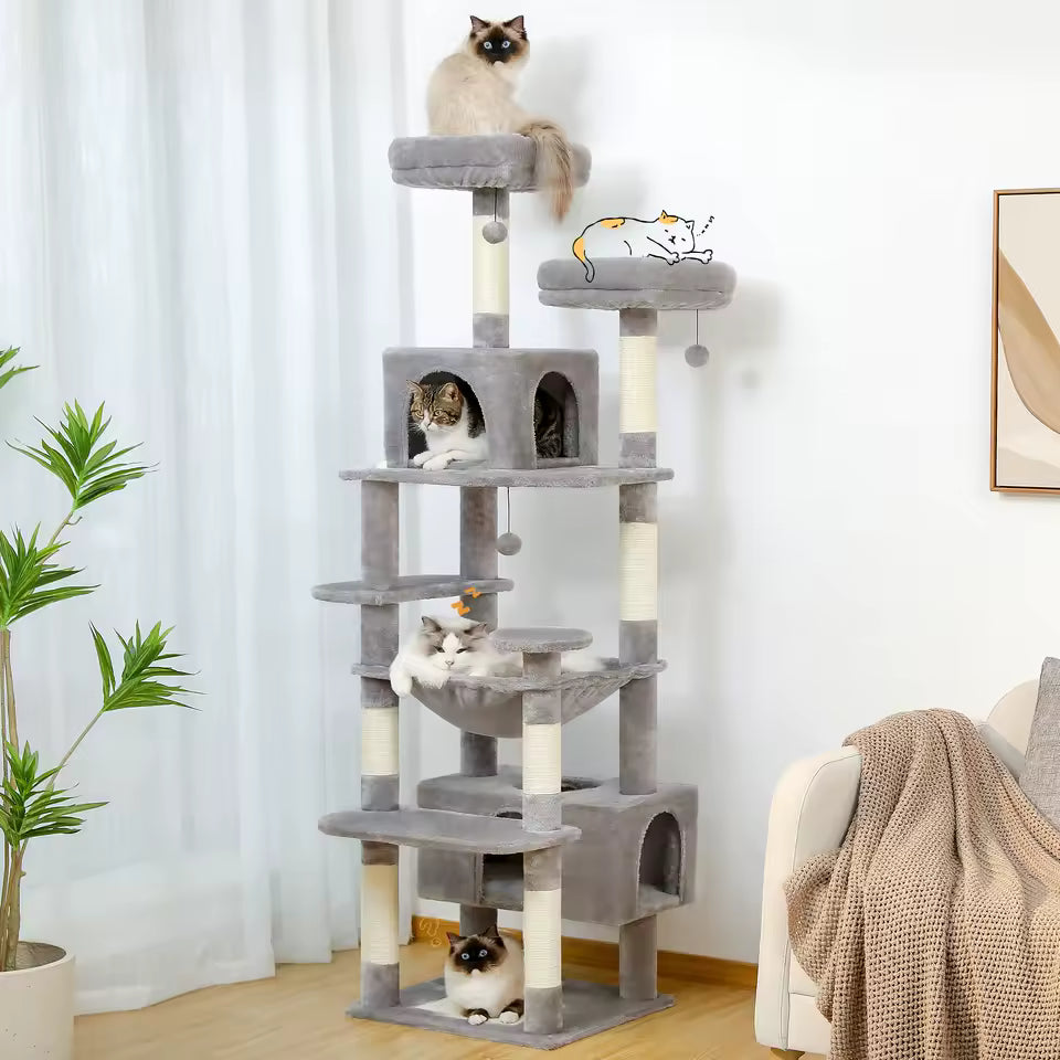 Large Cat Tree and Tower for Indoor Cats With Sisal-Covered Scratching Posts Spacious Hammock Padded Perches and Condos Cat Toys