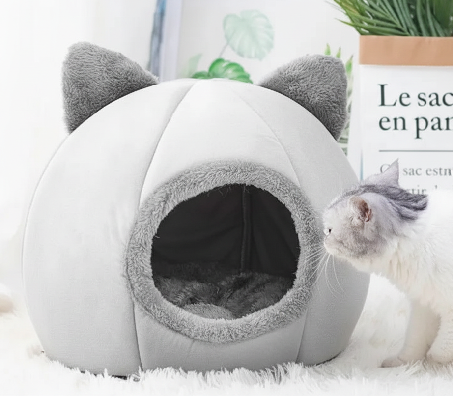 Cat Head Shape Cute And Comfortable Warm Cat House Safe Sleep Cave Non-Slip Semi-Closed Design Four Seasons Universal Cat Nest
