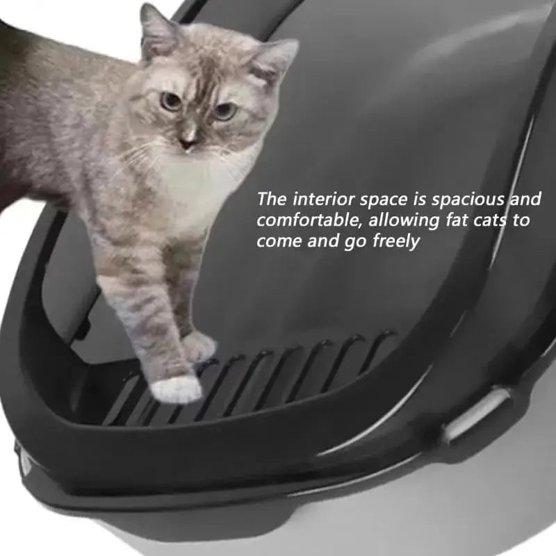 Semi-Enclosed Cat Litter Box Splashproof Kitten Toilet Tray Pet Cleaning Basin with High Sides for Indoor Use