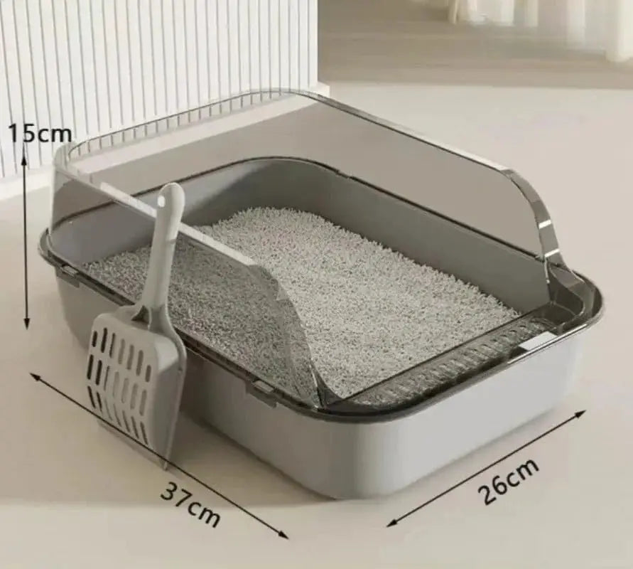 Semi-Enclosed Cat Litter Box Splashproof Kitten Toilet Tray Pet Cleaning Basin with High Sides for Indoor Use