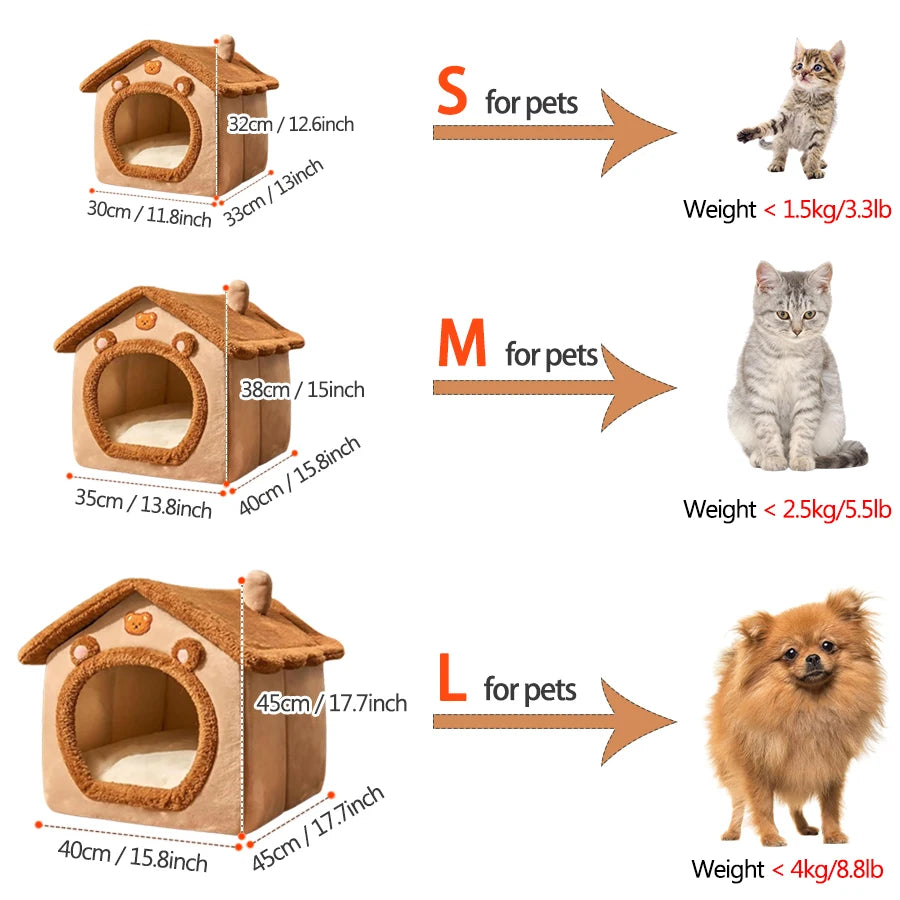 Foldable Pet House Removable Washable Cat House Puppy Cave Sofa Pet Bed House for Extra Small Dogs and Small Medium Cats Winter