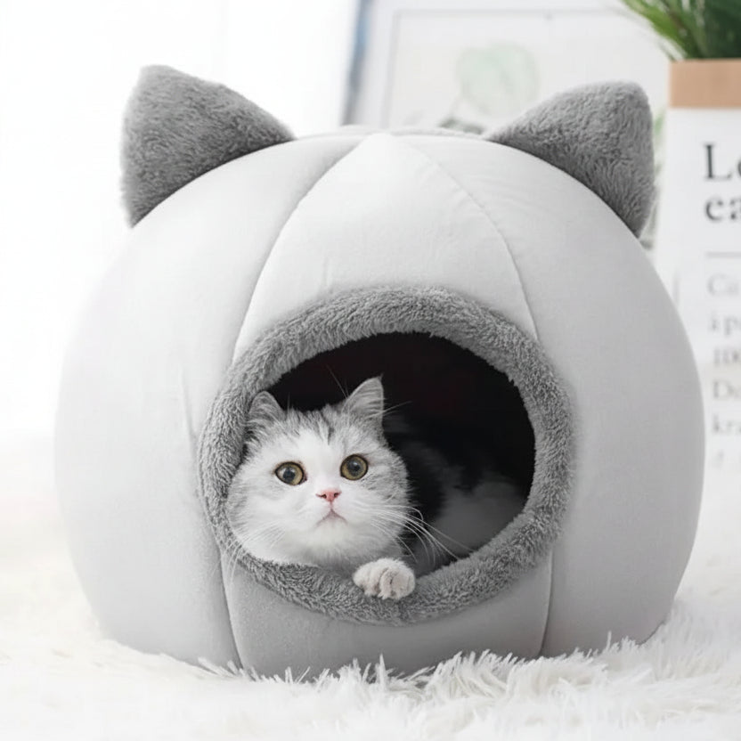 Cat Head Shape Cute And Comfortable Warm Cat House Safe Sleep Cave Non-Slip Semi-Closed Design Four Seasons Universal Cat Nest