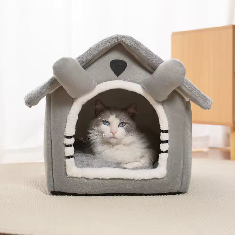 1PC Winter Gray Detachable Cat House Semi-Enclosed Four-Season Universal Pet Nest Small Pet Shelter Washable Pet Supplies