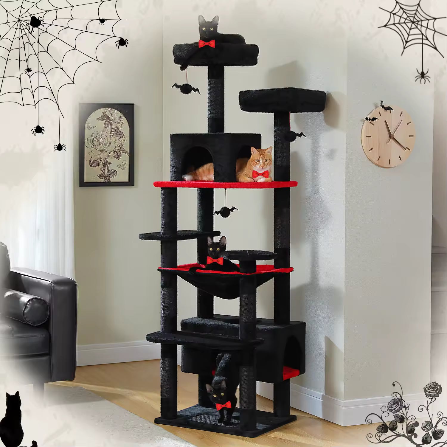 Large Cat Tree and Tower for Indoor Cats With Sisal-Covered Scratching Posts Spacious Hammock Padded Perches and Condos Cat Toys