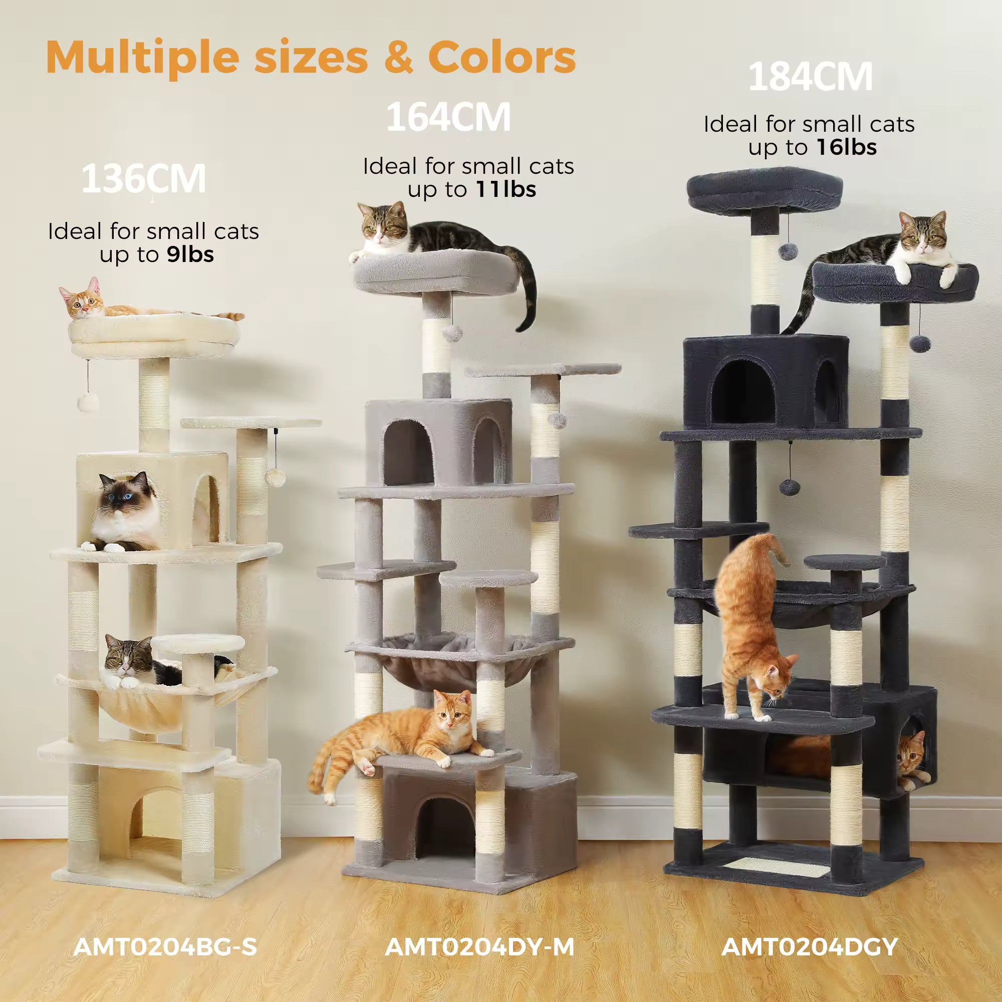 Large Cat Tree and Tower for Indoor Cats With Sisal-Covered Scratching Posts Spacious Hammock Padded Perches and Condos Cat Toys